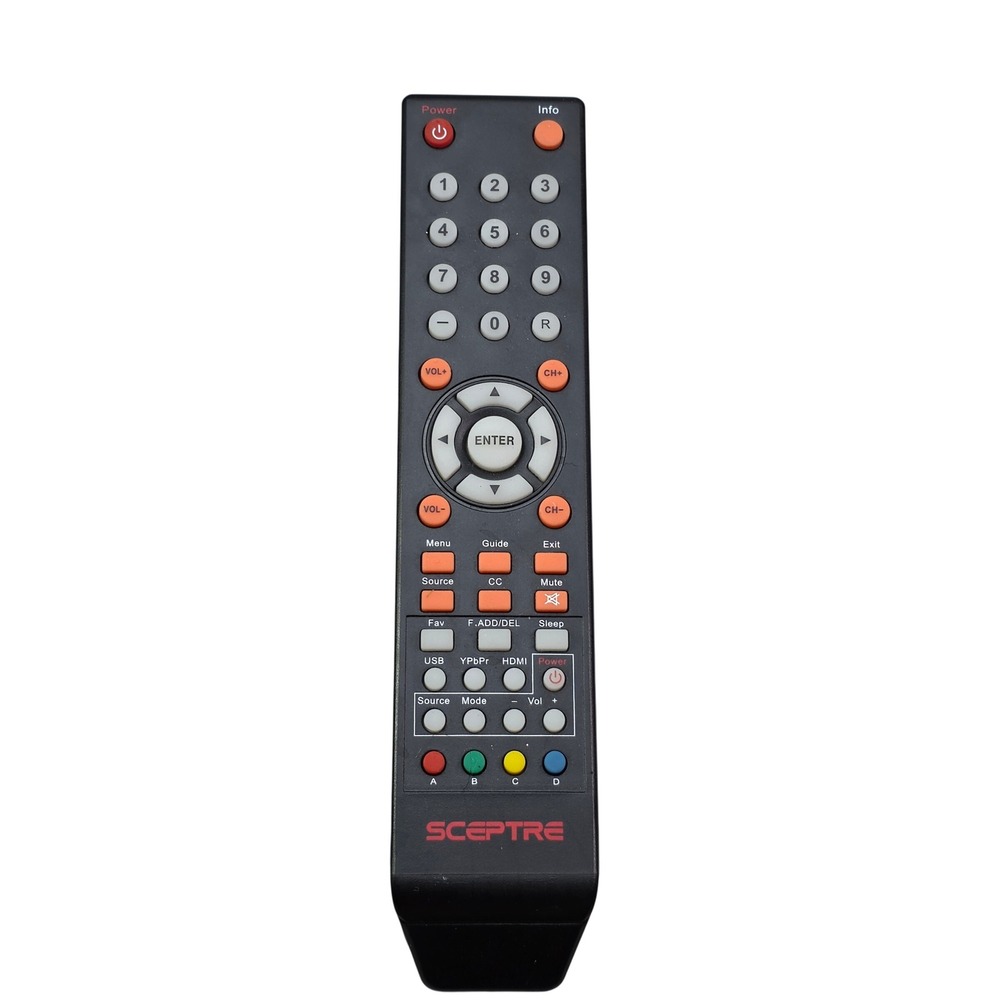 Sceptre TV Remote Control Black with Orange‎ Buttons HDMI USB YPbPr CC Guide S1